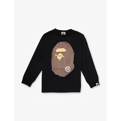 A Bathing Ape Kids' Lack Big Ape Head Long-sleeves Cotton-jersey T-shirt 2-9 In Black
