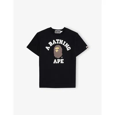 A Bathing Ape Kids' Lack College Brand-print Cotton-jersey T-shirt 10- In Black