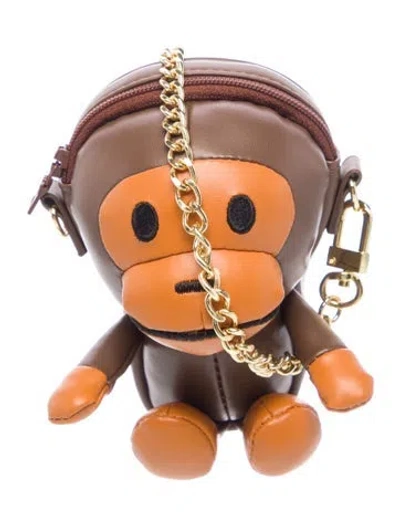 Pre-owned A Bathing Ape Leather Baby Milo Plush Doll Chain In Brown