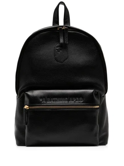A Bathing Ape Leather Backpack In Black