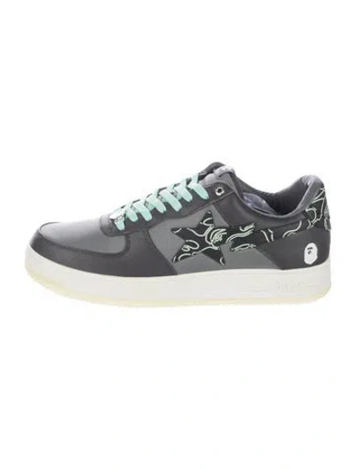 Pre-owned A Bathing Ape Leather Graphic Print Sneakers In Grey