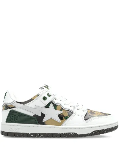 A Bathing Ape Leather-panelled Sneakers In White