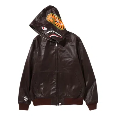 A Bathing Ape Leather Shark Full Zip Jacket 'brown'