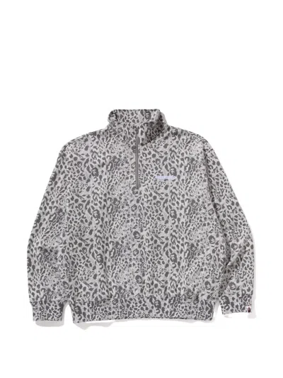 A Bathing Ape Leopard Pattern Zip Sweatshirt In Gray