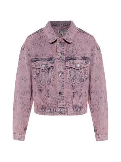 A Bathing Ape Line Camo Patterned Denim Jacket In Pink