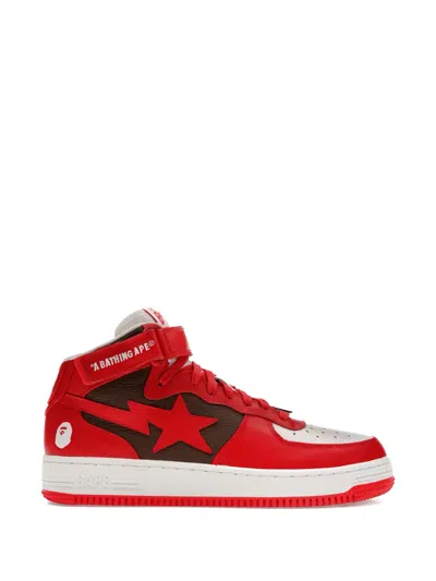 A Bathing Ape Logo-applique Lace-up Sneakers In Red