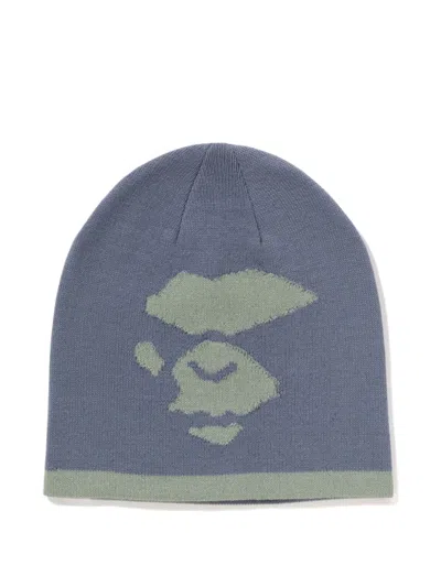 A Bathing Ape Logo Beanie Hat In Blue