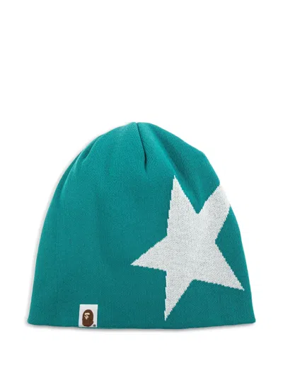 A Bathing Ape Logo Beanie Hat In Green