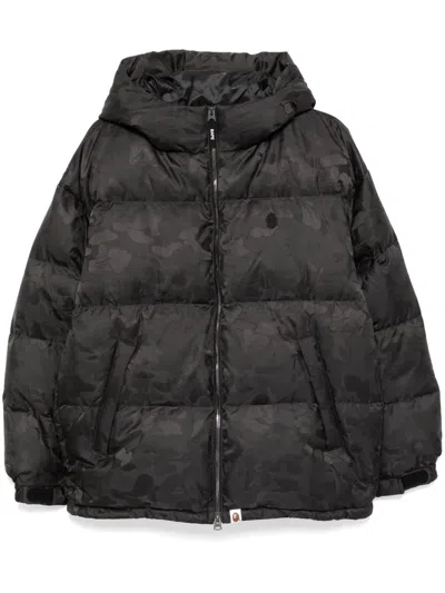 A Bathing Ape Logo Camo Puffer Jacket In Black