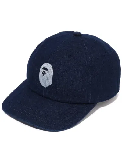 A Bathing Ape Logo-charm Denim Cap Set In Blue