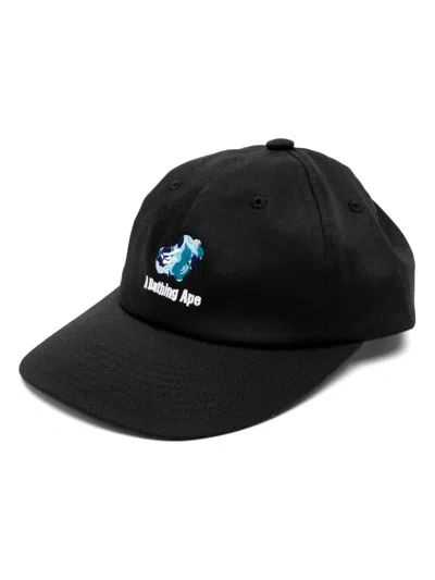 A Bathing Ape Logo-embroidered Cotton Cap In Black