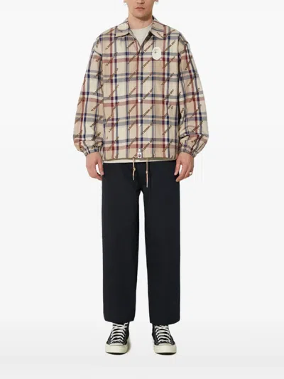 A Bathing Ape Logo-embroidered Plaid Jacket In Brown