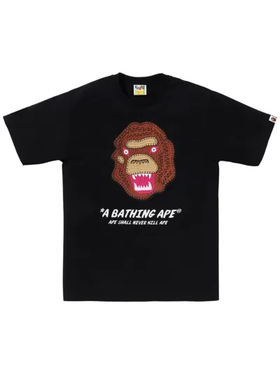 A Bathing Ape Logo-embroidered T-shirt In Black