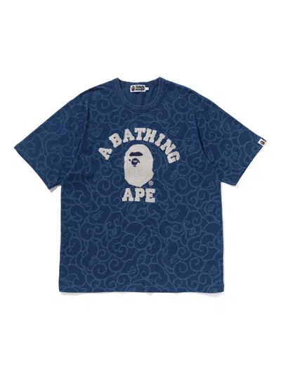 A Bathing Ape Logo-embroidery T-shirt In Blue