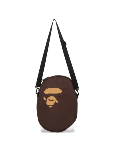 A Bathing Ape Logo Messenger Bag In Brown