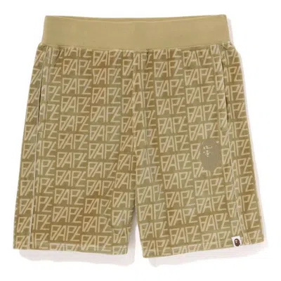 A Bathing Ape Logo Monogram Velour Shorts 'beige' In Multi