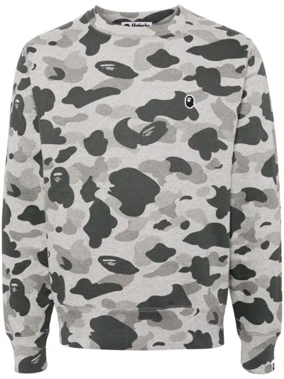 A Bathing Ape Logo-patch Camo Sweatshirt In Grey