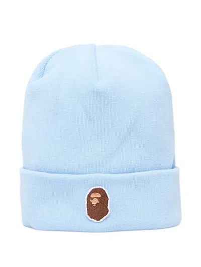A Bathing Ape Logo Patch Knit Beanie In Blue