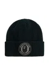 A Bathing Ape Logo-patch Ribbed Beanie In Green