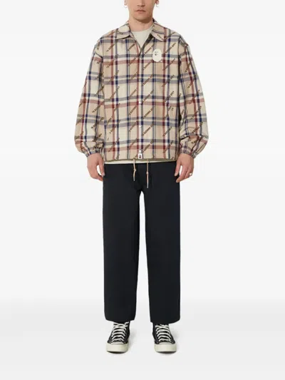 A Bathing Ape Logo-plaque Plaid Jacket In Brown