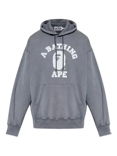 A Bathing Ape Logo-print Cotton Hoodie In Gray