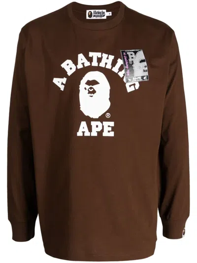 A Bathing Ape Logo-print Cotton T-shirt In Brown