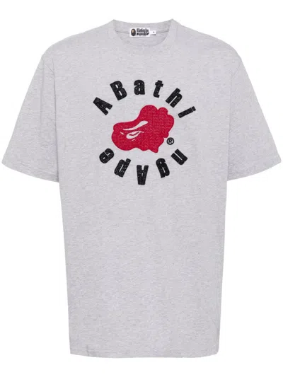 A Bathing Ape Logo-print Cotton T-shirt In Grey
