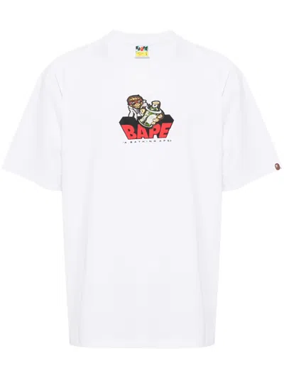 A Bathing Ape Logo-print Cotton T-shirt In White