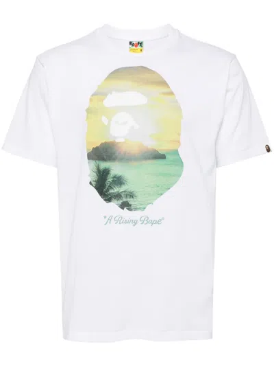 A Bathing Ape Logo-print Cotton T-shirt In White