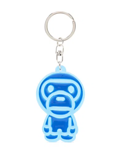 A Bathing Ape Logo Print Keyring In Blue