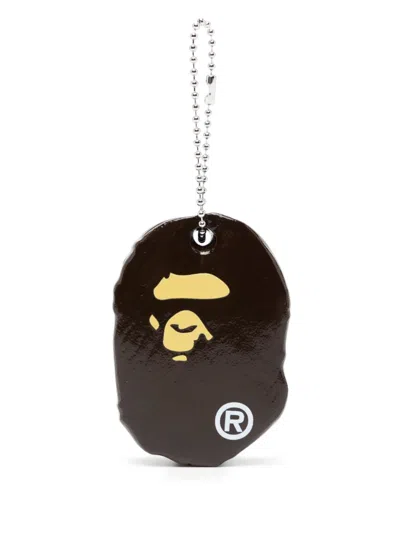A Bathing Ape Logo Print Keyring In Brown