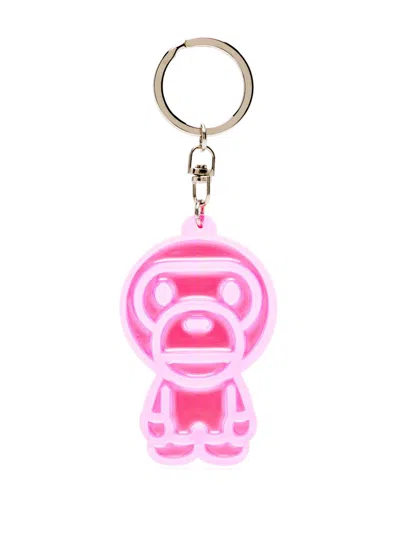 A Bathing Ape Logo Print Keyring In Pink