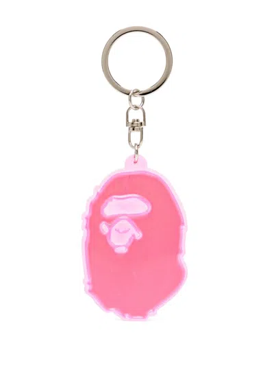 A Bathing Ape Logo Print Keyring In Pink