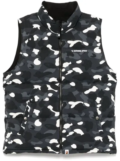 A Bathing Ape Logo-print Padded Vest In Black