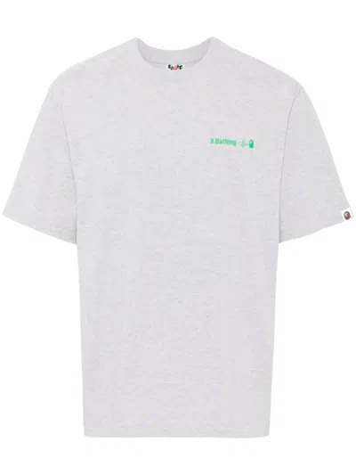 A Bathing Ape Logo Print T-shirt In Grey