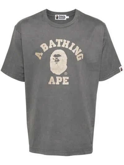 A Bathing Ape Logo-print T-shirt In Grey