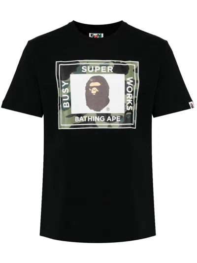 A Bathing Ape Logo-printed Cotton T-shirt In Black