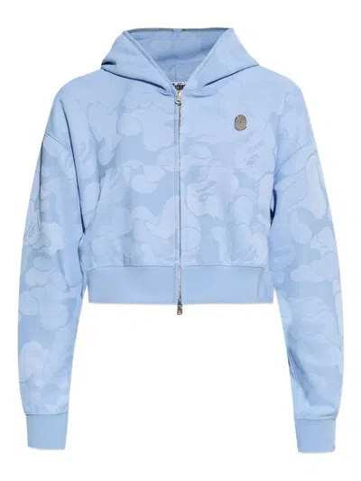 A Bathing Ape Logo Zip-up Hoodie In Blue