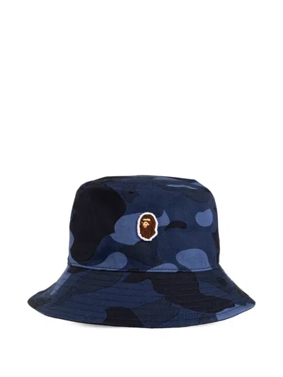A Bathing Ape Logo-patch Camouflage-print Bucket Hat In Blue