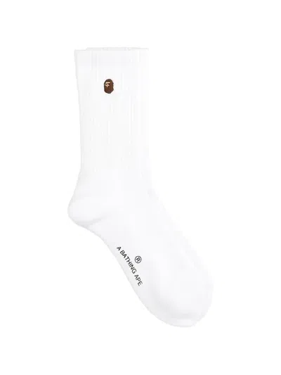A Bathing Ape Logo-patch Ribbed Socks In White