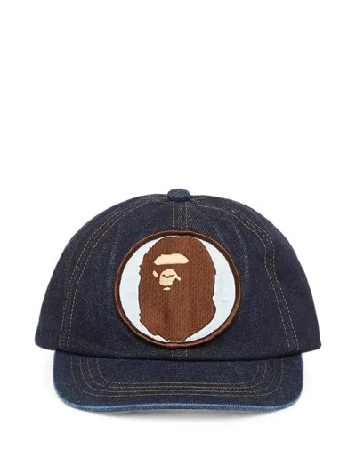 A Bathing Ape Logo-patch Washed-denim Cap In Blue