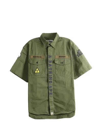 A Bathing Ape Logo-print Patch-detail Shirt In Green