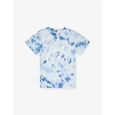 A Bathing Ape Kids' Shark Tie-dye Cotton T-shirt 7-9 Years Blu In Blue