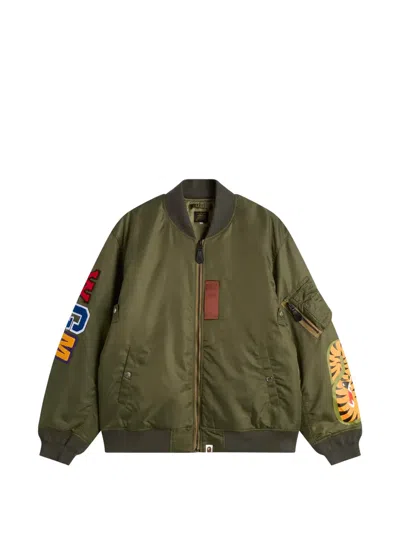 A Bathing Ape Ma-1 Graphic-appliqué Bomber Jacket In Green