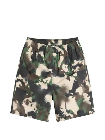 A Bathing Ape Map Camo Cotton Swim Shorts In Multi