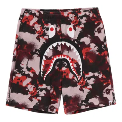 A Bathing Ape Map Camo Regular Fit Shark Sweat Shorts 'red' In Multi