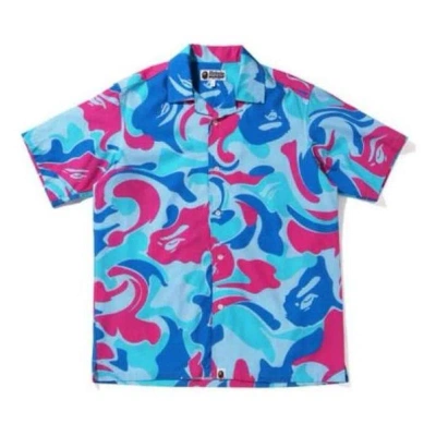 A Bathing Ape Marble Camo Open Collar Short-sleeve Shirt 'blue'