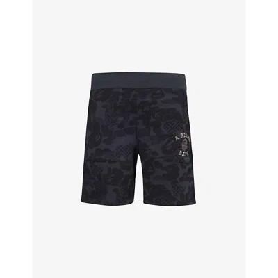A Bathing Ape Mens Black Asia Camo Brand-embroidered Cotton-jersey Shorts