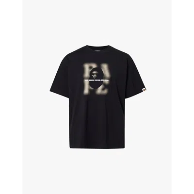 A Bathing Ape Mens Black Blur Graphic-and-text-print Relaxed-fit Cotton-jersey T-shirt