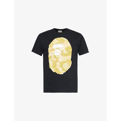A Bathing Ape Mens Black X Yellow Ape Head Cotton-jersey T-shirt